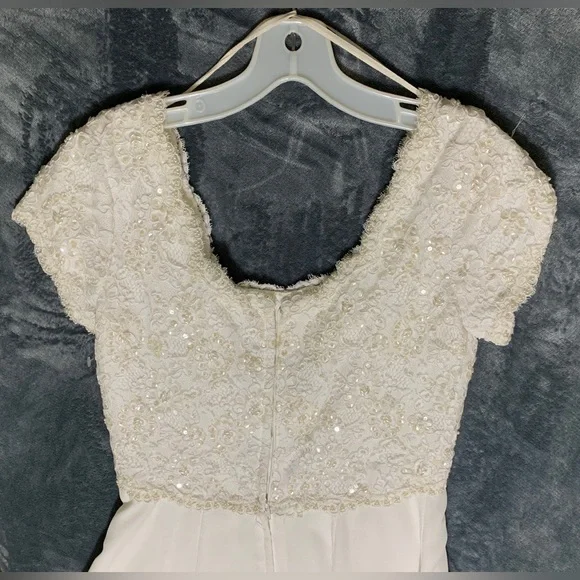 Vintage Wedding Empire Waist 9/10 Beaded BodiceRoundedCollar - Picture 5 of 15